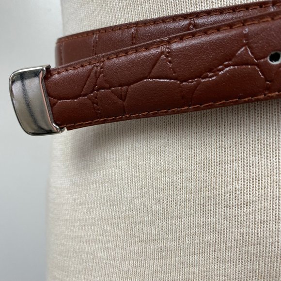 Brown Genuine Leather Textured Belt Silver Tone Buckle 34" Total Made in Taiwan - Picture 2 of 8